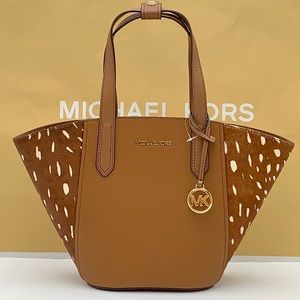 Michael Kors Portia Small Tote Haircalf Brown Multi color